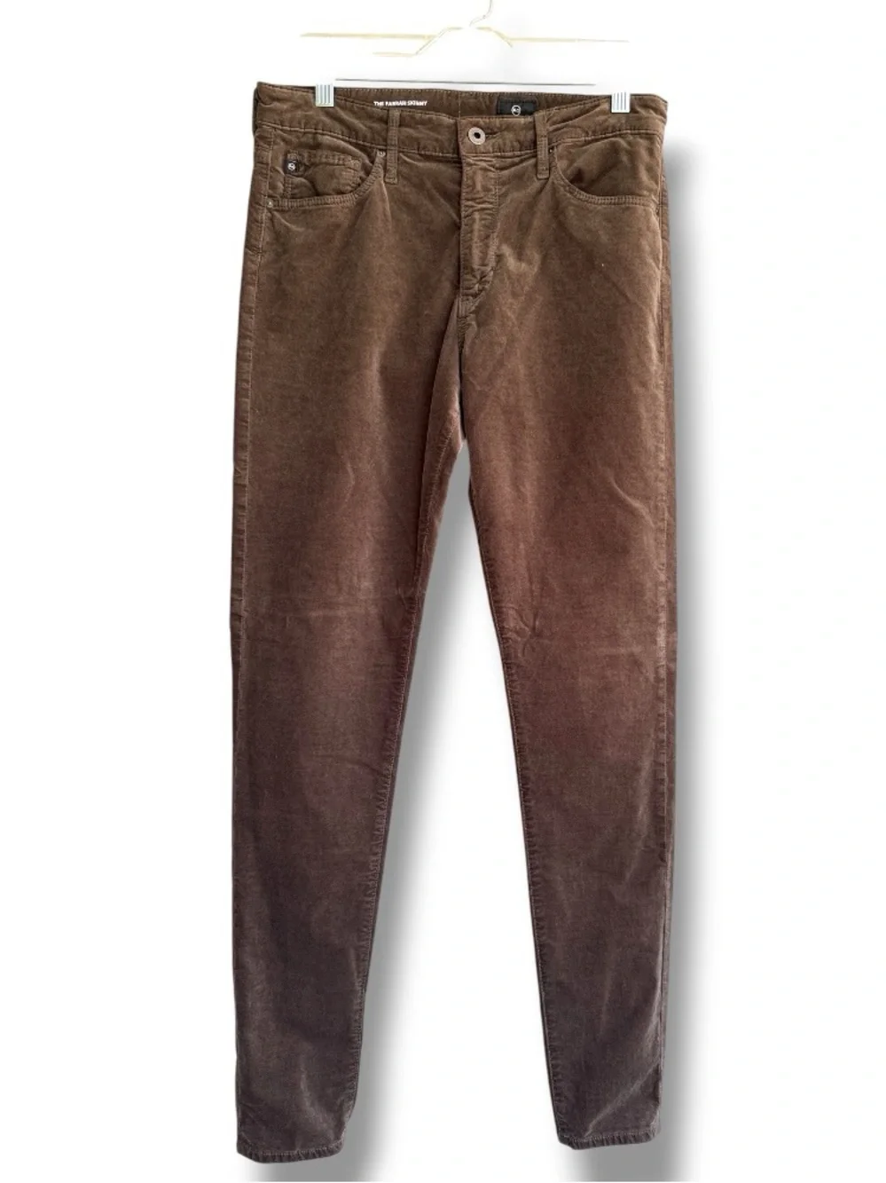 AG Adriano Goldschmied Farrah High Rise Skinny Olive/Brown Velvet Jeans W 29